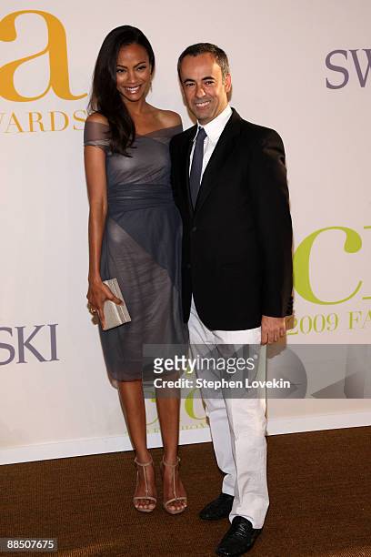 Actress Zoe Saldana and designer Francisco Costa attend the 2009 CFDA Fashion Awards at Alice Tully Hall, Lincoln Center on June 15, 2009 in New York...