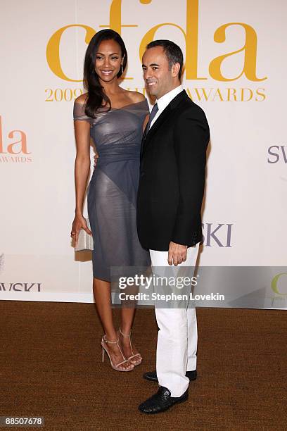 Actress Zoe Saldana and designer Francisco Costa attend the 2009 CFDA Fashion Awards at Alice Tully Hall, Lincoln Center on June 15, 2009 in New York...