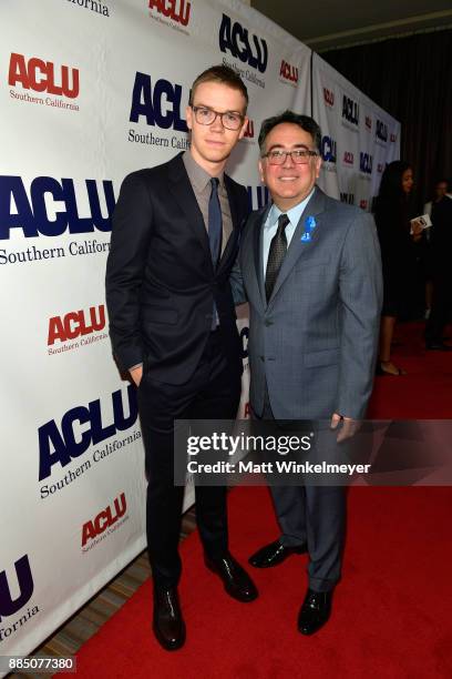 Will Poulter and Hector Villagra, executive director at ACLU Southern California, attend ACLU SoCal Hosts Annual Bill of Rights Dinner at the Beverly...