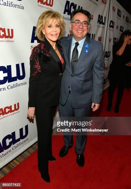 Honoree Jane Fonda and Hector Villagra, executive director at ACLU Southern California, attend ACLU SoCal Hosts Annual Bill of Rights Dinner at the...