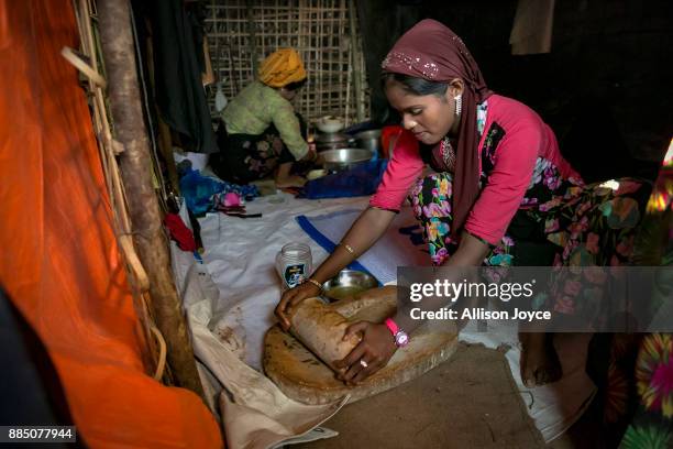 Farmina Begum is seen on the day of her wedding to 18 year old Hashimullah, in a Bangladesh refugee camp November 27, 2017 in Cox's Bazar,...