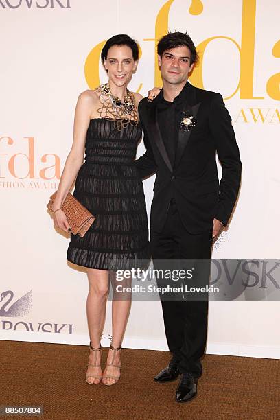 Hannelore Knuts and guest attend the 2009 CFDA Fashion Awards at Alice Tully Hall, Lincoln Center on June 15, 2009 in New York City.