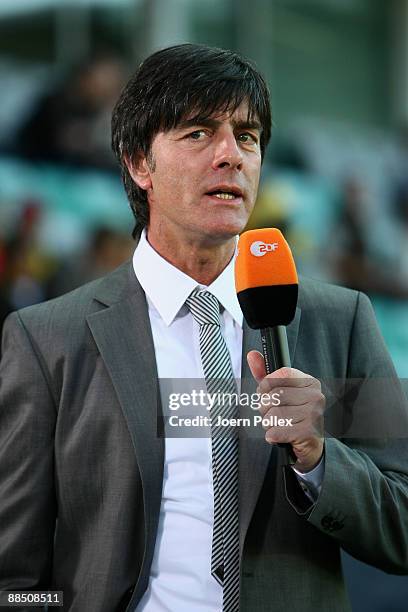 Joachim Loew, Head coach of the German football national team is seen prior to the UEFA U21 Championship Group B match between Spain and Germany at...