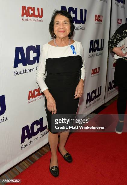 Honoree Dolores Huerta attends ACLU SoCal Hosts Annual Bill of Rights Dinner at the Beverly Wilshire Four Seasons Hotel on December 3, 2017 in...