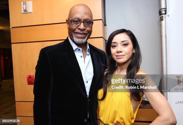 Actors James Pickens Jr. And Aimee Garcia attend The 35th Annual Caucus Awards Dinner at Skirball Cultural Center on December 3, 2017 in Los Angeles,...