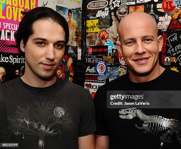 Erez "I.Zen" Eisen and Amit "Duvdev" Duvdevani of Infected Mushroom pose on the set for their new video at The Roxy on June 15, 2009 in West...