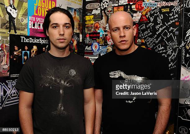 Erez "I.Zen" Eisen and Amit "Duvdev" Duvdevani of Infected Mushroom pose on the set for their new video at The Roxy on June 15, 2009 in West...