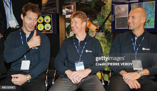 New European astronauts selected in May by the European Space Agency French Thomas Pesquet, British Timothy Peake and Italian Luca Parmitano talk at...