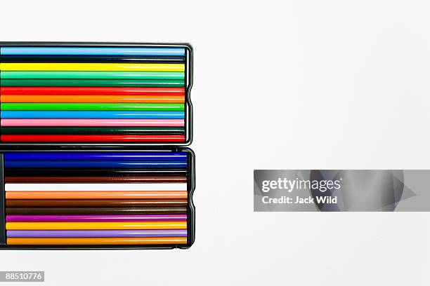 the colored pencil of the new article - feature article stock pictures, royalty-free photos & images