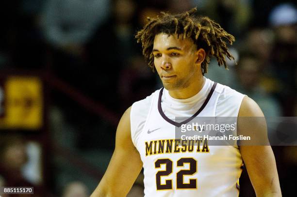 Reggie Lynch of the Minnesota Golden Gophers looks on during the game against the USC Upstate Spartans on November 10, 2017 at Williams Arena in...