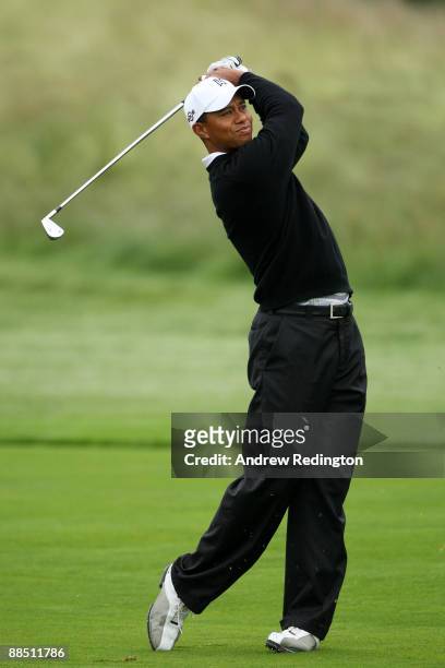 Tiger Woods hits a shot during the second day of previews to the 109th U.S. Open on the Black Course at Bethpage State Park on June 16, 2009 in...