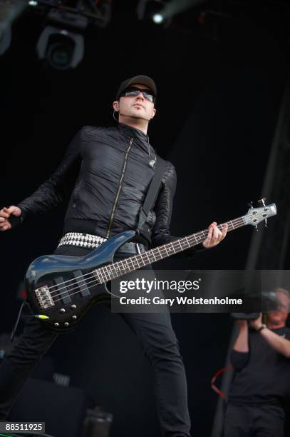 Gareth McGrillen of Pendulum performs on stage on day 2 of Download Festival at Donington Park on June 13, 2009 in Donington, England.