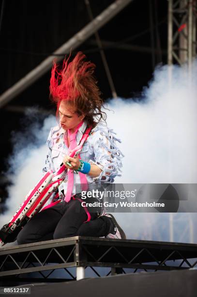 Vadim Pruzhanov of Dragonforce performs on stage on day 2 of Download Festival at Donington Park on June 13, 2009 in Donington, England.