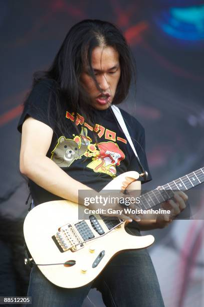 Herman Li of Dragonforce performs on stage on day 2 of Download Festival at Donington Park on June 13, 2009 in Donington, England.