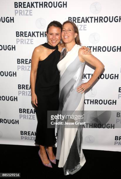 Of 23andMe Anne Wojcicki and YouTube CEO Susan Wojcicki attend the 2018 Breakthrough Prize at NASA Ames Research Center on December 3, 2017 in...