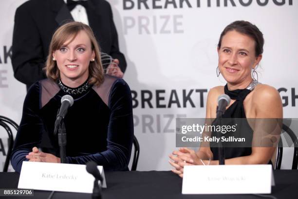 Olympic swimmer Katie Ledecky and CEO of 23andMe Anne Wojcicki attend the 2018 Breakthrough Prize at NASA Ames Research Center on December 3, 2017 in...