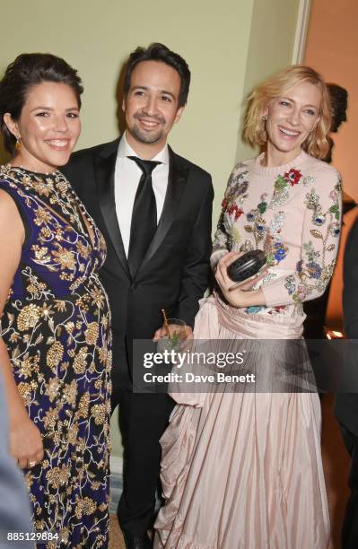 Vanessa Nadal, Lin-Manuel Miranda and Cate Blanchett attend a drinks reception ahead of the London Evening Standard Theatre Awards 2017 at the...