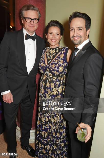 Colin Firth, Vanessa Nadal and Lin-Manuel Miranda attend a drinks reception ahead of the London Evening Standard Theatre Awards 2017 at the Theatre...