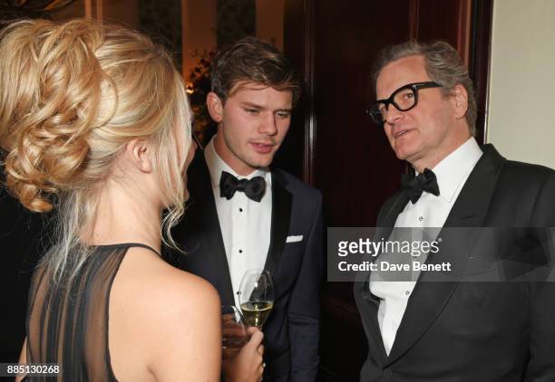 Jodie Spencer, Jeremy Irvine and Colin Firth attend a drinks reception ahead of the London Evening Standard Theatre Awards 2017 at the Theatre Royal,...