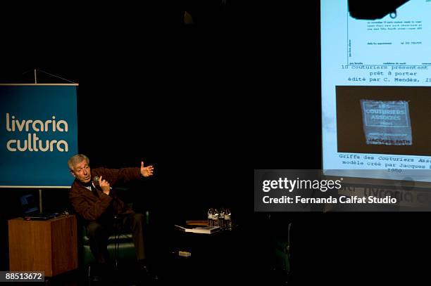 Didier Grumbach speaks during conversation about histories of fashion at Cultura bookstore on June 15, 2009 in Sao Paulo, Brazil.