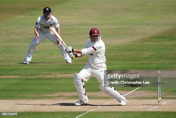 Marcus Trescothick of Somerset in action during the LV County Championship Division One match between Sussex and Somerset at the County Ground on...