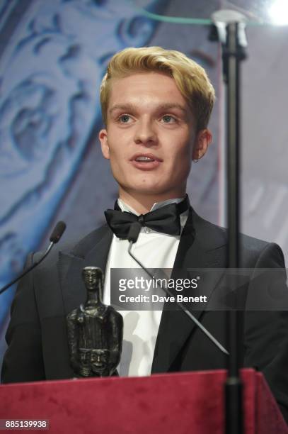 Tom Glynn-Carney, winner of the Emerging Talent award, speaks at the London Evening Standard Theatre Awards 2017 at the Theatre Royal, Drury Lane, on...