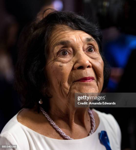 Civil rights activist Dolores Huerta arrives at ACLU SoCal's Annual Bill of Rights Dinner at the Beverly Wilshire Four Seasons Hotel on December 3,...