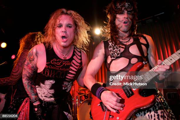 Michael Starr and Satchel of Steel Panther perform on stage at the Canal Room on April 1st, 2009 in New York.