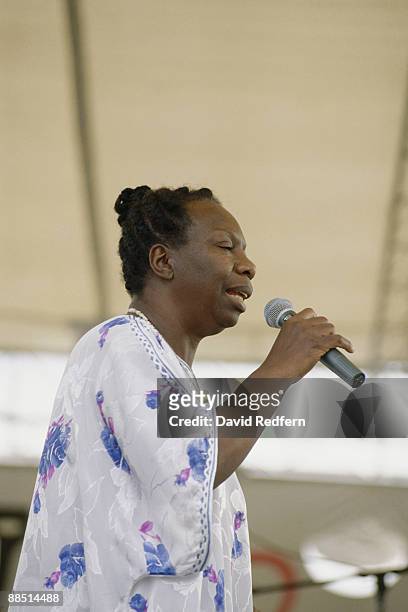 American singer, songwriter, pianist and civil rights activist Nina Simone performs live on stage at the New Orleans Jazz and Heritage Festival in...