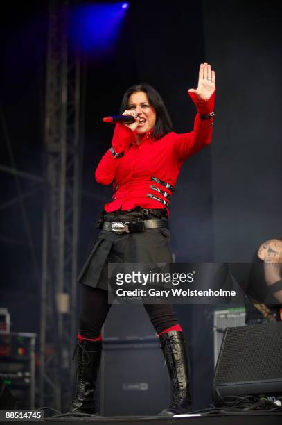Cristina Scabbia of Lacuna Coil performs on stage on day 1 of Download Festival at Donington Park on June 12, 2009 in Donington, England.