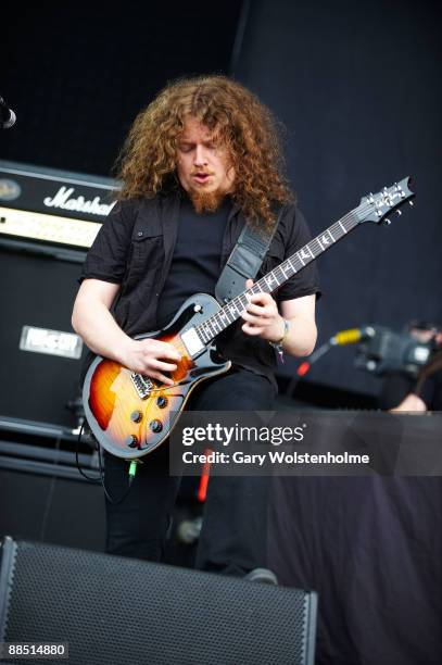 Fredrik Akesson of Opeth performs on stage on day 1 of Download Festival at Donington Park on June 12, 2009 in Donington, England.