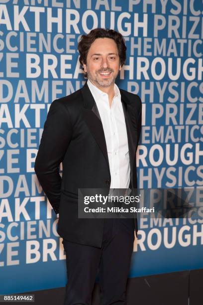 President of Alphabet Sergey Brin arrives at the 2018 Breakthrough Prize at NASA Ames Research Center on December 3, 2017 in Mountain View,...