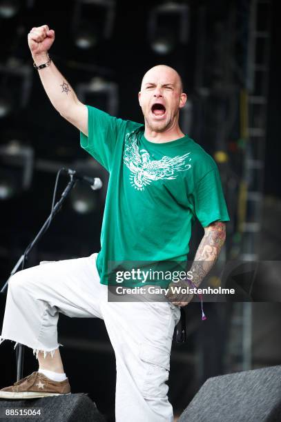 Ivan "Ghost" Moody of Five Finger Death Punch perform on stage on day 1 of Download Festival at Donington Park on June 12, 2009 in Donington, England.