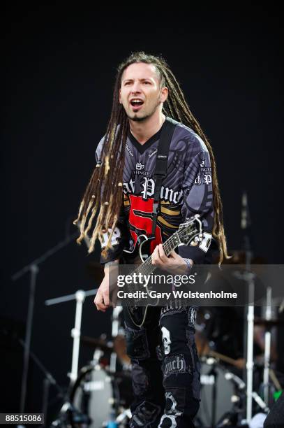 Zoltan Bathory of Five Finger Death Punch perform on stage on day 1 of Download Festival at Donington Park on June 12, 2009 in Donington, England.