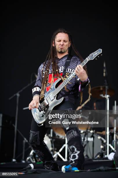 Zoltan Bathory of Five Finger Death Punch perform on stage on day 1 of Download Festival at Donington Park on June 12, 2009 in Donington, England.