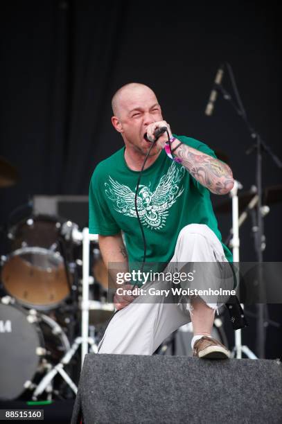 Ivan "Ghost" Moody of Five Finger Death Punch perform on stage on day 1 of Download Festival at Donington Park on June 12, 2009 in Donington, England.