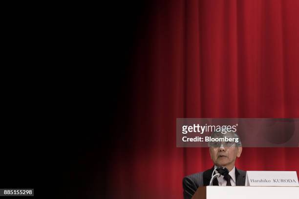 Haruhiko Kuroda, governor of the Bank of Japan , speaks at the Paris Europlace International Financial Forum in Tokyo, Japan, on Monday, Dec. 4,...