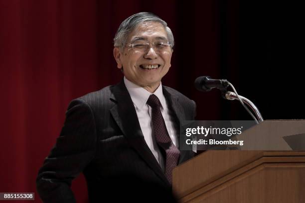 Haruhiko Kuroda, governor of the Bank of Japan , reacts at the Paris Europlace International Financial Forum in Tokyo, Japan, on Monday, Dec. 4,...