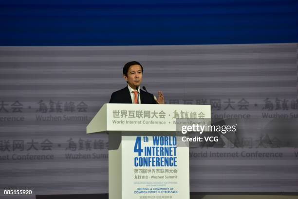 Alibaba CEO Daniel Zhang speaks at the "Global Digital Economy: In-depth Cooperation for Mutual Benefits" forum on day two of the 4th World Internet...