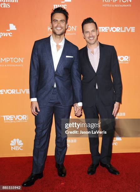 Actor Cheyenne Jackson and husband Jason Landau attend The Trevor Project's 2017 TrevorLIVE LA at The Beverly Hilton Hotel on December 3, 2017 in...