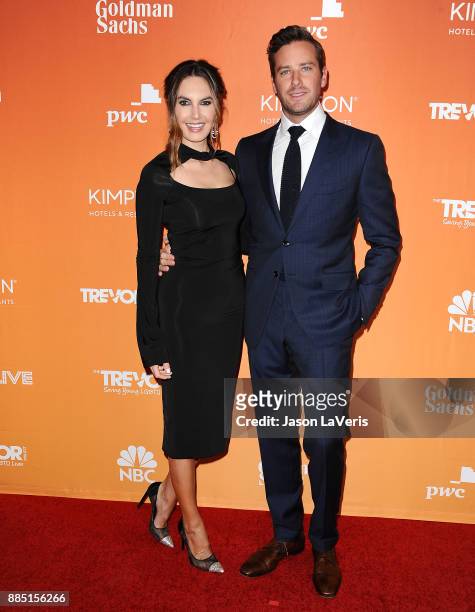 Actor Armie Hammer and wife Elizabeth Chambers attend The Trevor Project's 2017 TrevorLIVE LA at The Beverly Hilton Hotel on December 3, 2017 in...