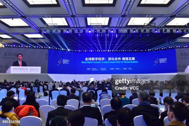 Delegates attend the "Global Digital Economy: In-depth Cooperation for Mutual Benefits" forum on day two of the 4th World Internet Conference on...