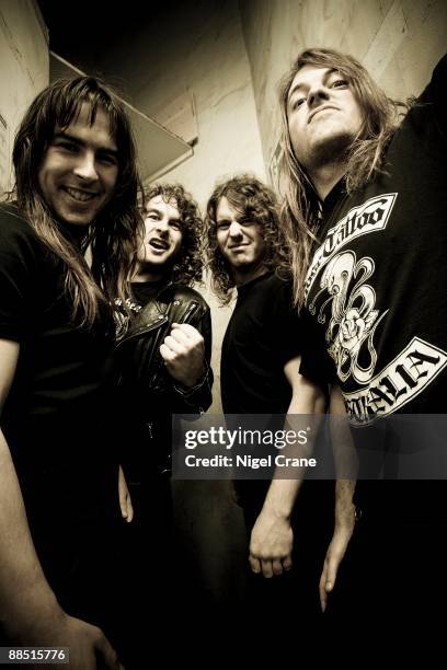 Australian rock band Airbourne pose backstage at the Astoria in London, England on November 27 2008. Left to right are Ryan O'Keeffe, Joel O'Keeffe,...