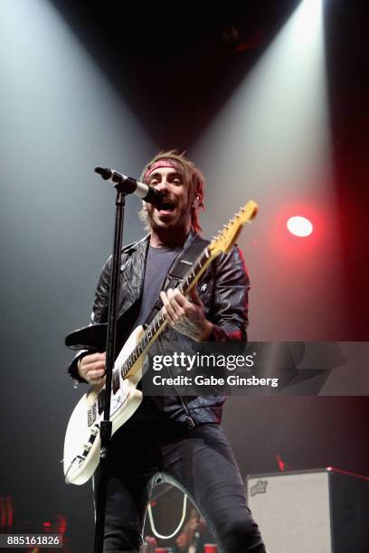 Guitarist/singer Alex Gaskarth of All Time Low performs during Mercedes in the Morning's Not So Silent Night concert at The Joint inside the Hard...