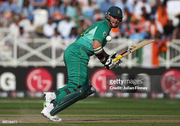 Graeme Smith of South Africa hits out during the ICC World Twenty20 Super Eights match between South Africa and India at Trent Bridge on June 16,...