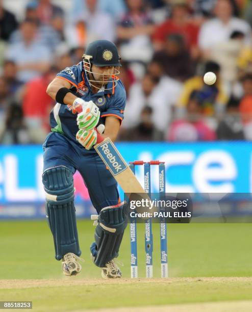 India's Gautam Gambhir plays a shot against South Africa during the Super 8 stage of the ICC World Twenty 20 cricket match at Trent Bridge,...