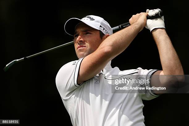 Oliver Wilson of England hits a shot during the second day of previews to the 109th U.S. Open on the Black Course at Bethpage State Park on June 16,...