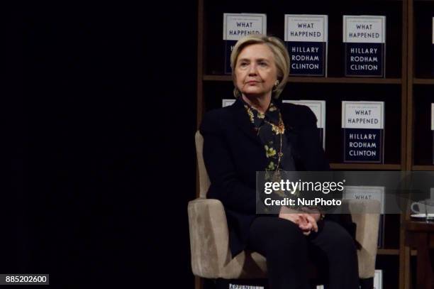 Former presidential candidate Hillary Clinton and Writer Jennifer Weiner discus the past elections on stage during a book tour stop at the Academy of...