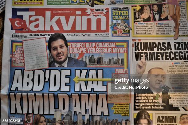 Photo taken in Ankara, Turkey on December 4, 2017 shows that Takvim, a Turkish pro-government daily newspaper, reveals handwritten notes allegedly...