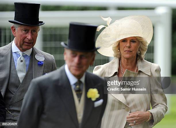 Prince Charles, Prince of Wales, Prince Philip, Duke of Edinburgh and Camilla, Duchess of Cornwall attend the first day of Royal Ascot 2009 at Ascot...